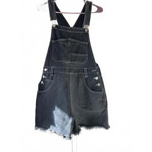 12th Tribe - Black denim short overalls